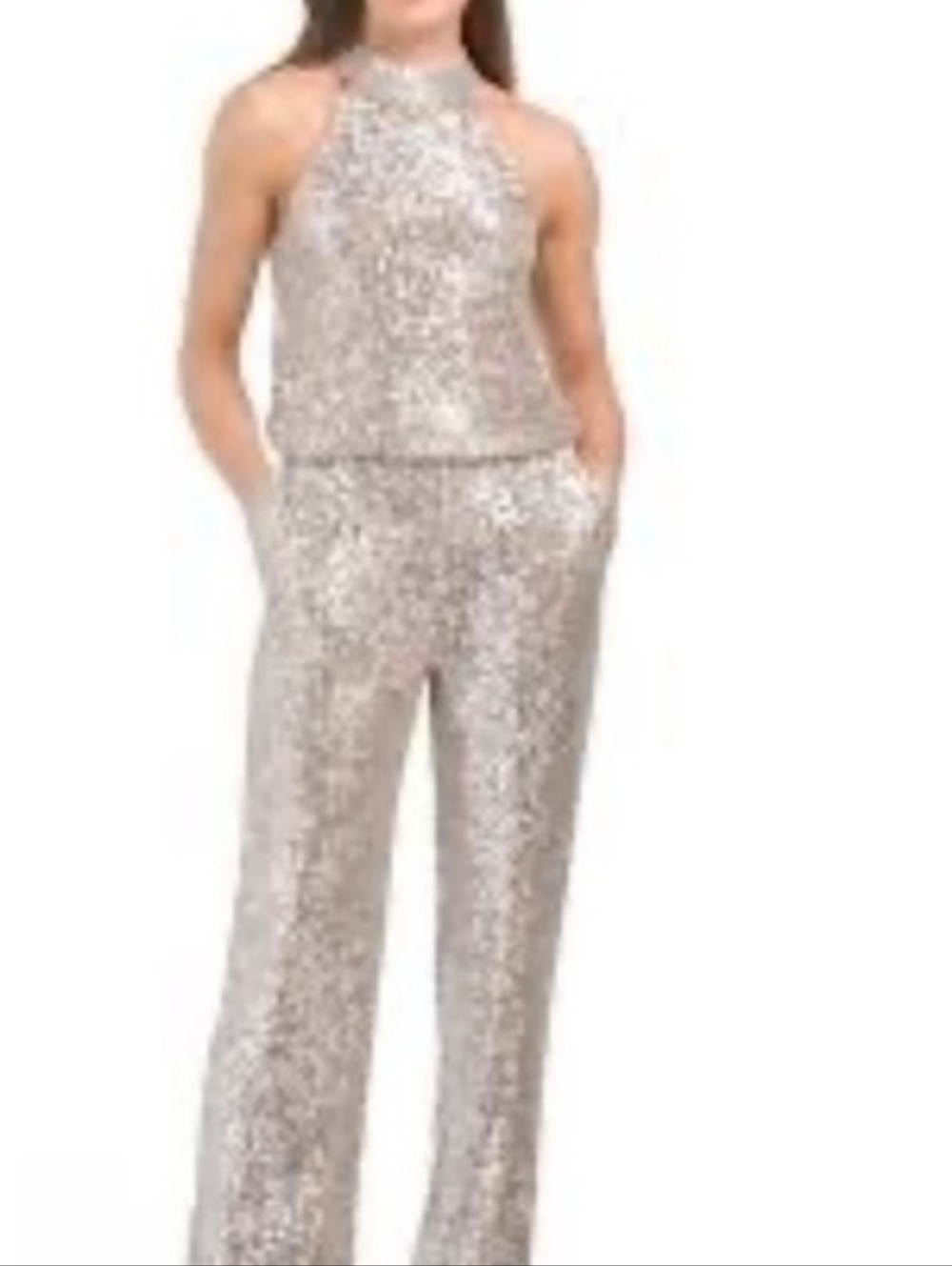 Cable And Gauge Sequin Halter Jumpsuit - Gold